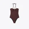 Tory Burch Grape Stretch Nylon Swimsuit In Burgundy