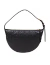 Tory Burch Hammered Leather Half-moon Bag In Black
