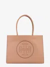 Tory Burch Leather Handbag With Embossed Logo On The Front In Beige