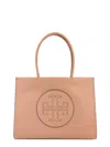 Tory Burch Leather Handbag With Embossed Logo On The Front In Beige