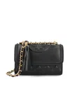Tory Burch Fleming Shoulder Strap In Black Leather In Black