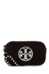 Tory Burch Suede Crossbody Bag Studded Strap In Black
