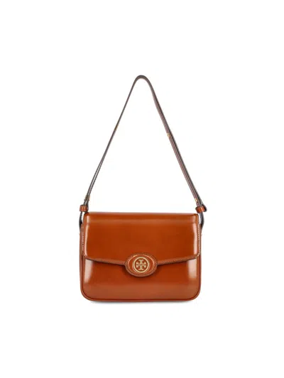 Tory Burch Robinson Spazzolato Shoulder Bag In Dark Sienna