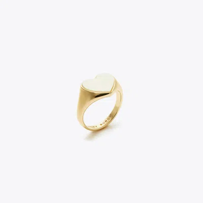 Tory Burch Heart Signet Ring In Tory Gold/mother Of Pearl