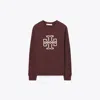 Tory Burch Heavy French Terry Logo Crewneck In Brown
