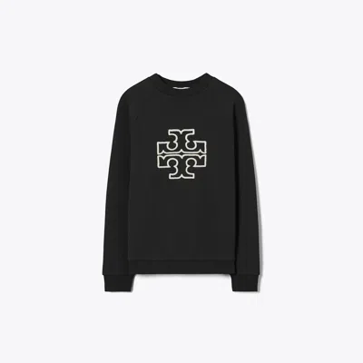 Tory Burch Heavy French Terry Logo Crewneck In Black