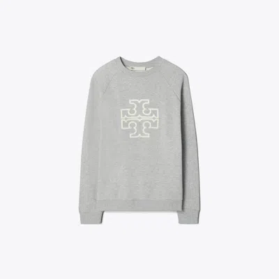 Tory Burch Heavy French Terry Logo Crewneck In Gray