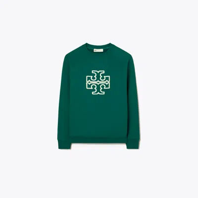 Tory Burch Heavy French Terry Logo Crewneck In Green