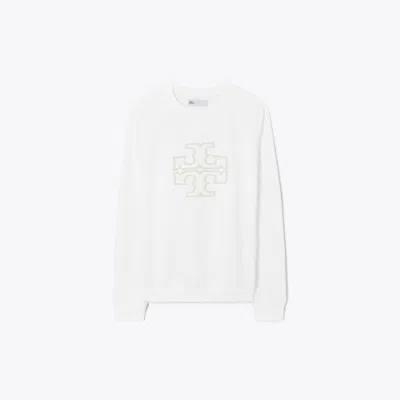 Tory Burch Heavy French Terry Logo Crewneck In White