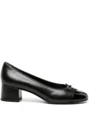 Tory Burch Bow Detailed Block-heel Pumps In Perfect Black