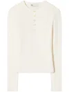 Tory Burch Ivory Ribbed Viscose Sweater In White