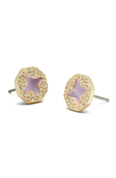 Tory Burch Hex Mother Of Pearl Stud Earrings In Gold