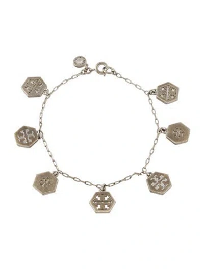 Pre-owned Tory Burch Hexagon Logo Charm Bracelet, 7" In Multicolor