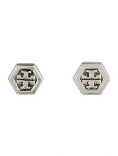 Pre-owned Tory Burch Hexagon Logo Stud Earrings In Multi