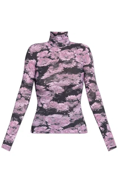 Tory Burch Floral Print Turtleneck Top In Purple