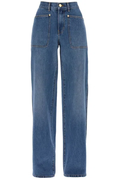 TORY BURCH HIGH-WAISTED CARGO STYLE JEANS IN NAVY FOR WOMEN