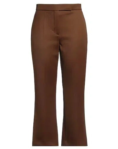 Tory Burch High-waisted Straight-leg Wool Pants In Brown