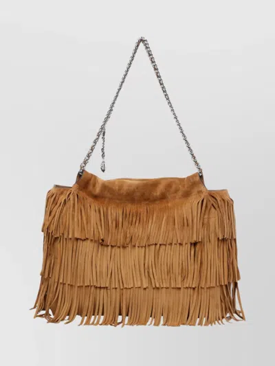 Tory Burch Hobo Bag With Chain And Fringe Straps In Gray