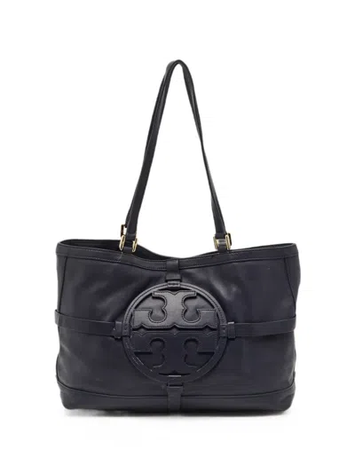 Pre-owned Tory Burch Holly Leather Tote Bag In Blue
