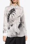Tory Burch Honeybee And Daisy Print Long-sleeved Shirt In Gray