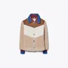 Tory Burch Hooded And Color-matched Fleece Coat In Brown/ivory/oatmeal