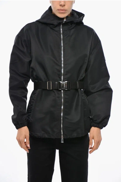 TORY BURCH HOODED FULL-ZIP NYLON JACKET WITH BELT