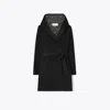 Tory Burch Hooded Wool Coat In Black