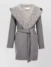 Tory Burch Wool Hooded Coat In Gray