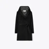 Tory Burch Hooded Wool Coat In Black/gray T Monogram