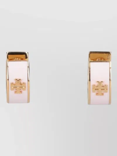 Tory Burch Hoop Earrings Two Tone Metal Design In Pink