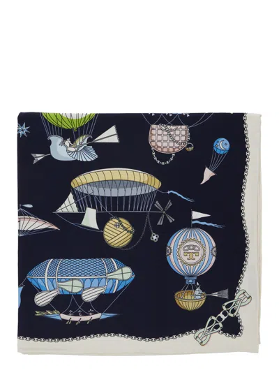 Tory Burch Hot Air Balloon Print Scarf In White