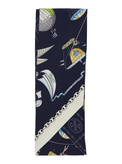 Tory Burch Hot Air Balloon Print Scarf In Blue