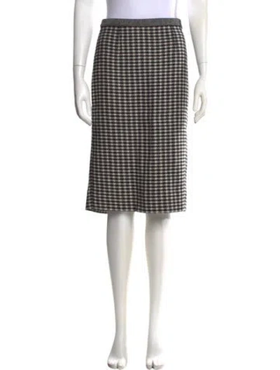 Pre-owned Tory Burch Houndstooth Print Midi Length Skirt In Black