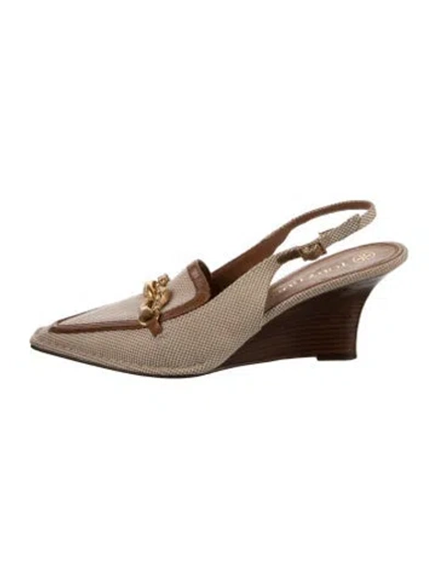 Pre-owned Tory Burch Houndstooth Print Slingback Pumps In Brown