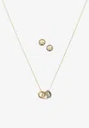 Tory Burch Icon Crystal Paved Necklace And Earrings Set In Gold