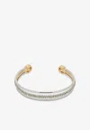 Tory Burch Icon Crystal Paved Two-tone Cuff Bracelet In Metallic