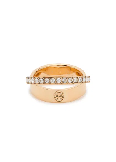 Tory Burch Icon Double Pavé 18kt Gold-plated Ring