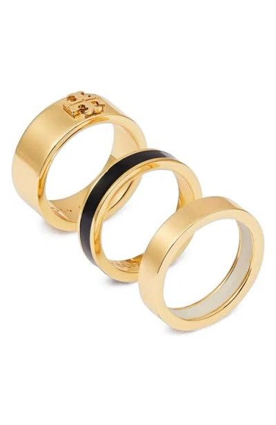 Tory Burch Icon Enamel Set Of 3 Rings In Gold