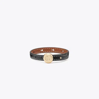 Tory Burch Icon Leather Bracelet In Black