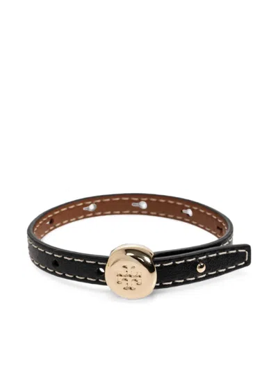 Tory Burch Icon Leather Bracelet In Black