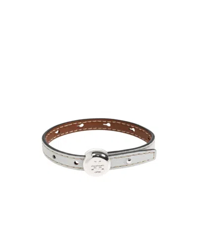 Tory Burch Logo-plaque Buckled Leather Bracelet In Gray