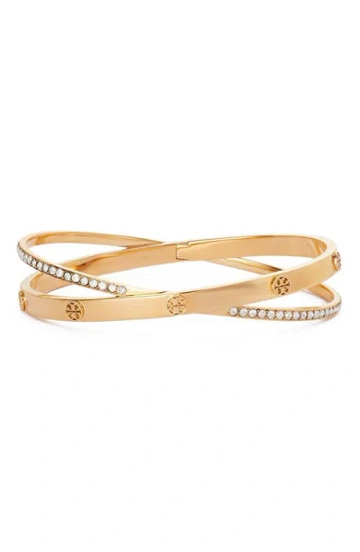Tory Burch Icon Pave Crossover Bracelet In Gold