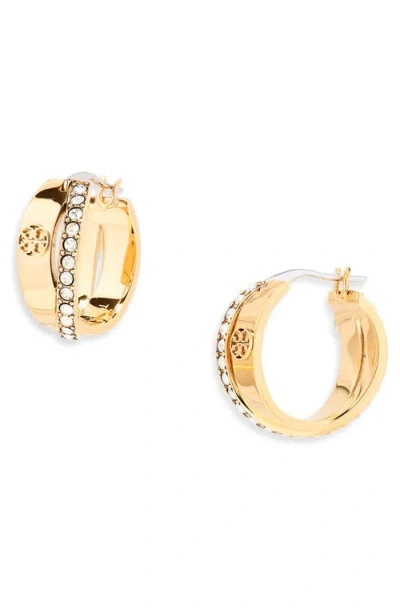 Tory Burch Icon Pavé Double Hoop Earrings In Gold