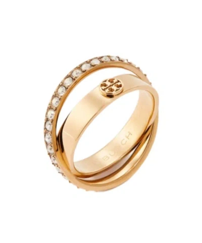 Tory Burch Icon Pave Double Ring In Gold