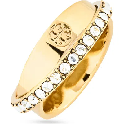 Tory Burch Icon Pavé Double Ring In Gold