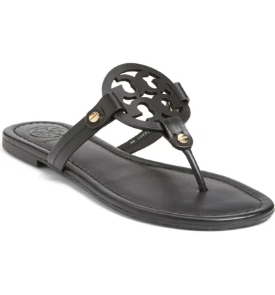 Pre-owned Tory Burch In Box  Miller Leather Thong Sandals Black Us 7.5 Authentic