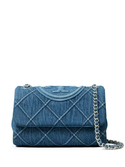 Tory Burch Indigo Blue Quilted Denim Shoulder Handbag For Women