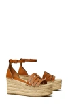 Tory Burch Ines Caged Leather Double T Espadrilles In Bourbon