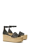 Tory Burch Ines Caged Leather Double T Espadrilles In Perfect Black