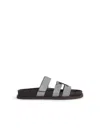 Tory Burch Ines Blue Leather Slippers In Gray